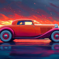 Vintage Hot Rod Sunset Mural Wallpaper — Cinematic Automotive Art Mural Wallpaper - room preview 02