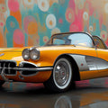 Vintage Yellow Classic Car Mural Wallpaper — Retro Art Style Mural Wallpaper - room preview 02