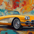 Vintage Yellow Roadster Mural Wallpaper — Expressive Artistic Design Mural Wallpaper - room preview 02