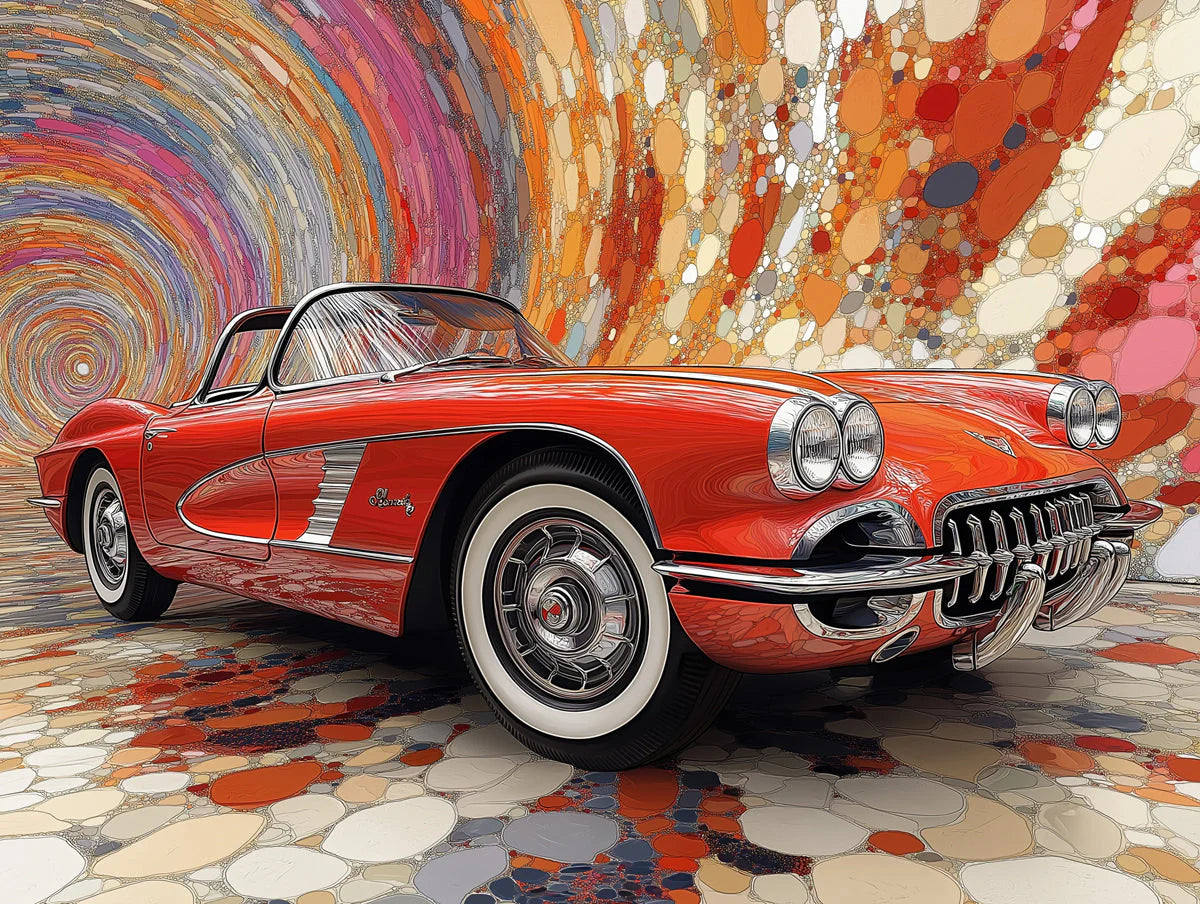 Vintage Classic Car Mural Wallpaper — Abstract Retro Motion Design Mural Wallpaper - room preview 02