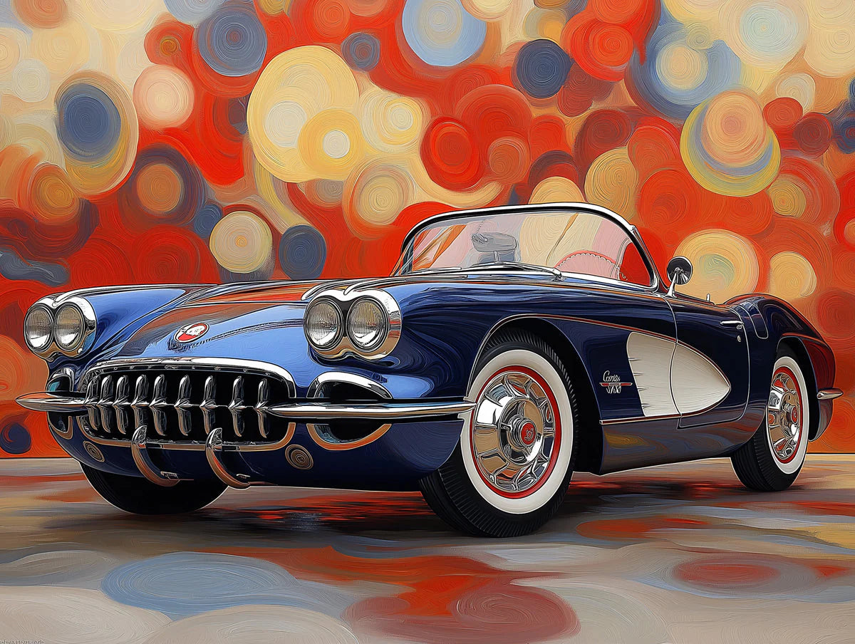 Vintage Classic Car Mural Wallpaper — Retro Pop Art Style Mural Wallpaper - room preview 02