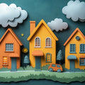 Paper Village Mural Wallpaper — Whimsical Townhouse Scene Mural Wallpaper - room preview 02