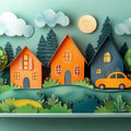 Papercraft Village Mural Wallpaper — Whimsical Town Scene Mural Wallpaper - room preview 02