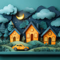 Night Village Papercut Mural Wallpaper — Whimsical Storytelling Mural Wallpaper - room preview 02