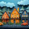 Cozy Neighborhood Mural Wallpaper — Whimsical Papercraft Style Mural Wallpaper - room preview 02