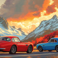 Vintage Classic Cars Mountain Sunset Mural Wallpaper - room preview 02