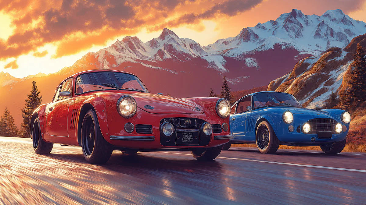 Vintage Classic Cars Mountain Sunset Mural Wallpaper - room preview 02