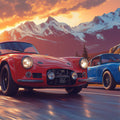 Vintage Classic Cars Mountain Sunset Mural Wallpaper - room preview 02