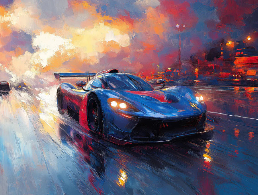 Painted Mural Wallpaper – Illustration Wall Mural – Racing Car Oil Painting — Dynamic Automotive Art printable artwork