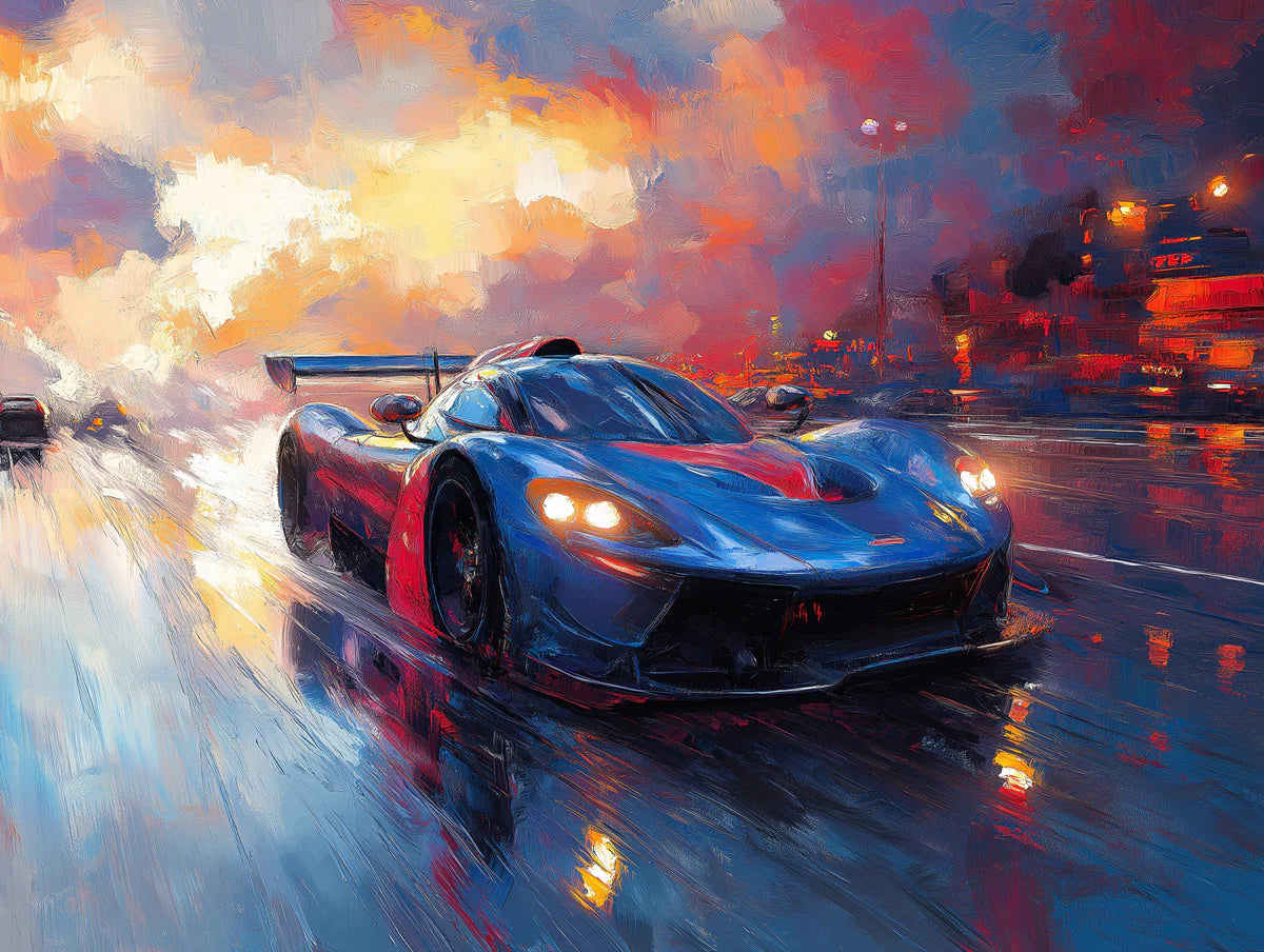 Racing Car Oil Painting Mural Wallpaper — Dynamic Automotive Art Mural Wallpaper - room preview 02