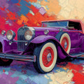 Vintage Purple Roadster Mural Wallpaper — Artistic Retro Car Design Mural Wallpaper - room preview 02