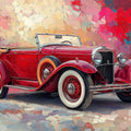 Vintage Red Roadster Mural Wallpaper — Artistic Retro Motor Motif Mural Wallpaper - room preview 02