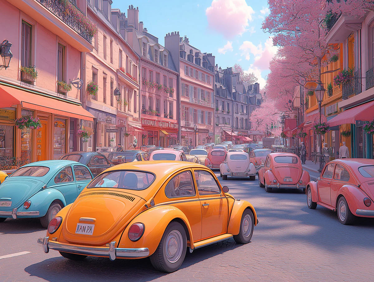 Parisian Street Beetle Mural Wallpaper —Whimsical City Scene Mural Wallpaper - room preview 02