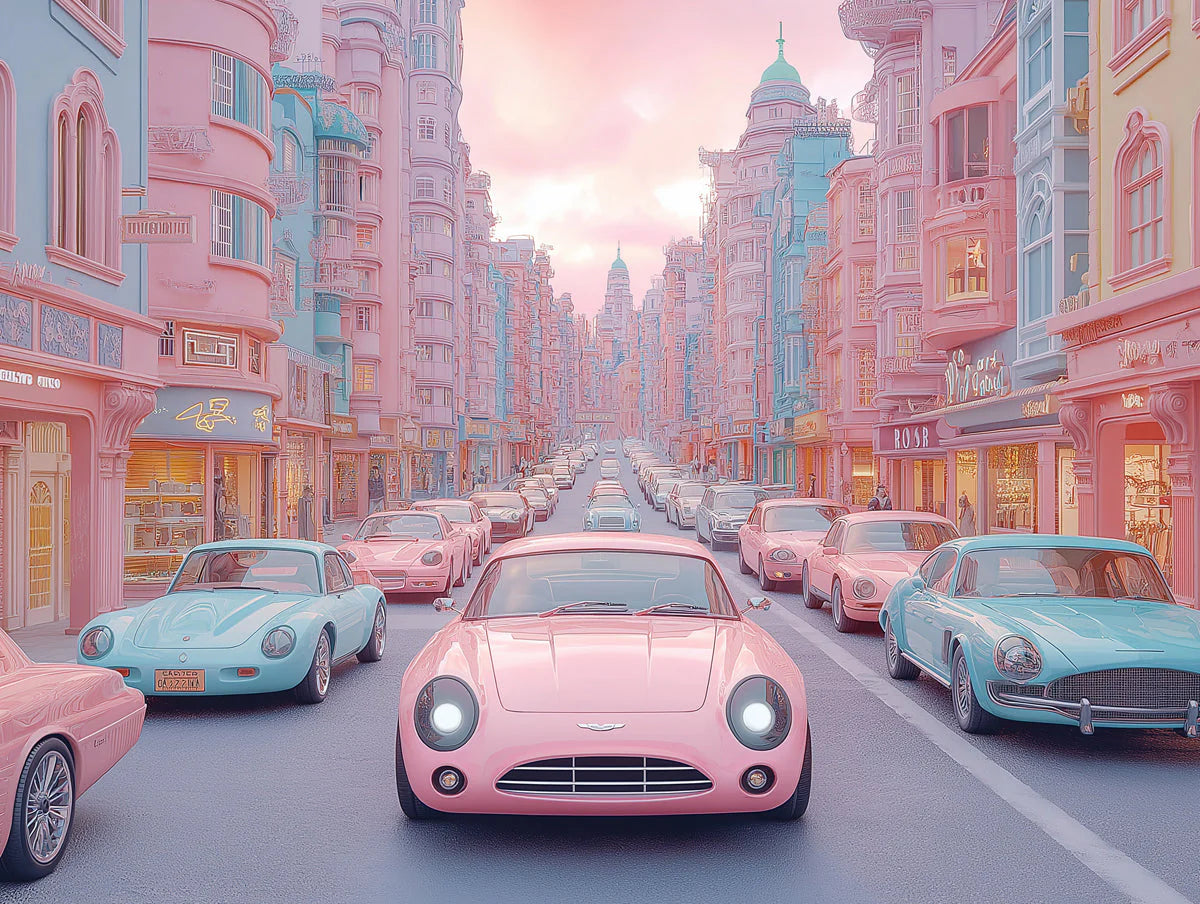 Pastel Parisian Street Scene Mural Wallpaper — Whimsical Style Mural Wallpaper - room preview 02