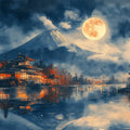 Japanese Mount Fuji Night Mural Wallpaper — Artistic Landscape Mural Wallpaper - room preview 02