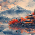 Mount Fuji Night Landscape Mural Wallpaper — Painterly Japanese Art Mural Wallpaper - room preview 02