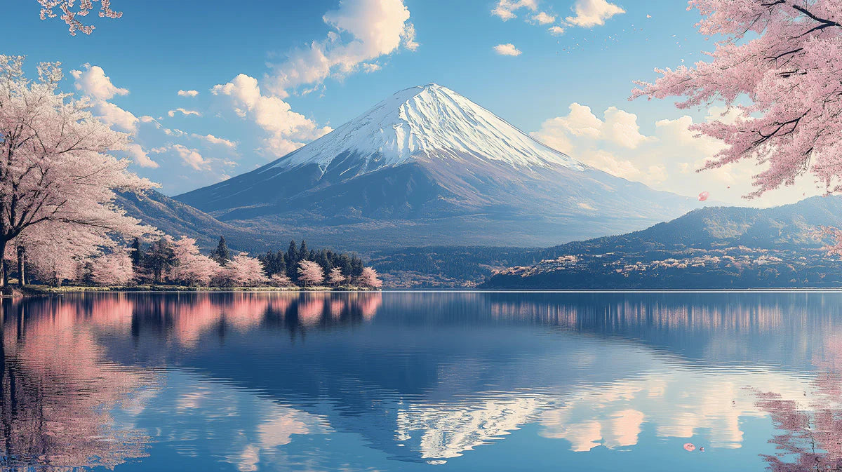 Mount Fuji and Cherry Blossoms Mural Wallpaper — Scenic Japanese Art Mural Wallpaper - room preview 02