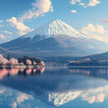 Mount Fuji and Cherry Blossoms Mural Wallpaper — Scenic Japanese Art Mural Wallpaper - room preview 02