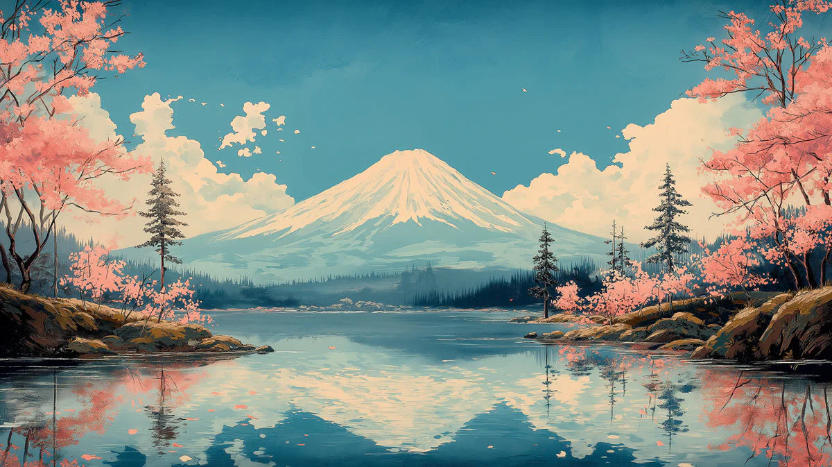 Mount Fuji and Cherry Blossom Mural Wallpaper — Scenic Japanese Art Mural Wallpaper - room preview 02