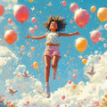 Girl with Floating Balloons Mural Wallpaper — Whimsical Sky Mural Mural Wallpaper - room preview 02