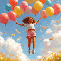 Girl Floating with Balloons Mural Wallpaper —Whimsical Sky Design Mural Wallpaper - room preview 02