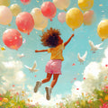 Floating Girl and Balloons Mural Wallpaper — Whimsical Sky Scene Mural Wallpaper - room preview 02