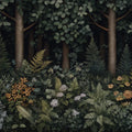 Deep Forest Botanical Mural Wallpaper — Dark Woodland Pattern Mural Wallpaper - room preview 02
