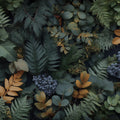 Autumn Botanical Mural Wallpaper — Deep Green and Ochre Foliage Mural Wallpaper - room preview 02