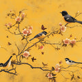 Chinoiserie Bird and Blossom Mural Wallpaper — Ochre Yellow Mural Wallpaper - room preview 02