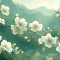 Mountain Blossom Mural Wallpaper — Soft Sage Botanical Mural Mural Wallpaper - room preview 02