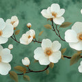 White Dogwood Blossom Mural Wallpaper — Botanical Art Mural Wallpaper - room preview 02