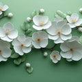 White Dogwood Bloom Mural Wallpaper — Soft Sage Nature Design Mural Wallpaper - room preview 02