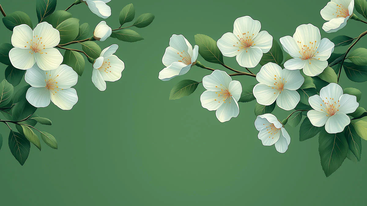 White Blossom Branch Mural Wallpaper — Botanical Nature Design Mural Wallpaper - room preview 02