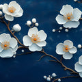 Midnight Bloom Mural Wallpaper — Elegant White Floral Branch Design Mural Wallpaper - room preview 02