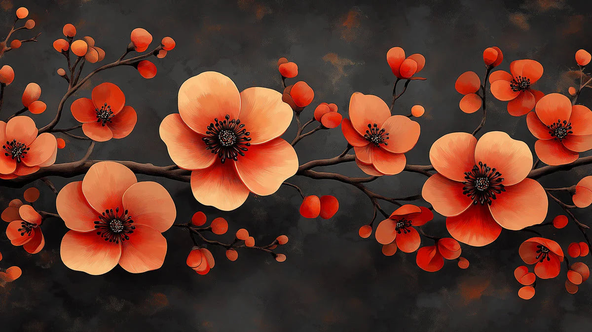 Vivid Crimson Blossom Mural Wallpaper — Modern Floral Art Mural Wallpaper - room preview 02