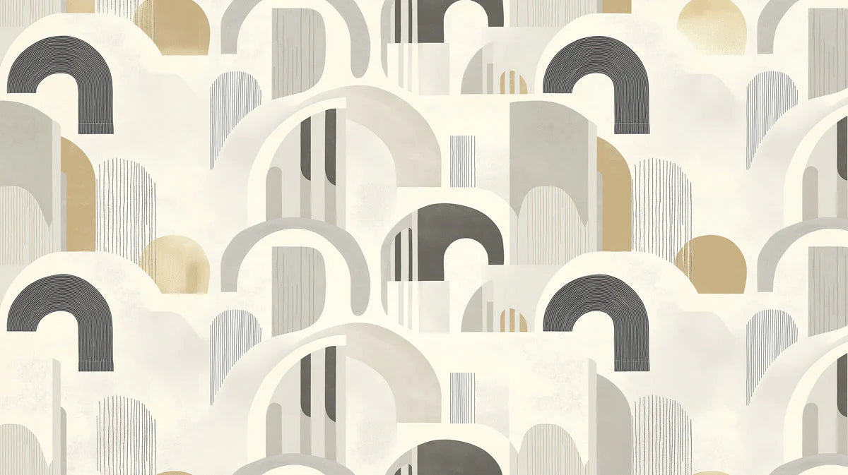 Abstract Geometric Arches Mural Wallpaper — Neutral Minimalist Mural Wallpaper - room preview 02