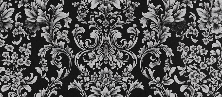 Opulente barocke florale Wandmalerei – Monochromes Statement-Tapetenbild printable artwork