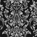 Ornate Baroque Floral Mural Wallpaper — Monochrome Statement Mural Wallpaper - room preview 02
