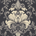 Ornate Damask Mural Wallpaper — Classic Charcoal and Cream Mural Wallpaper - room preview 02