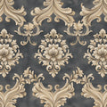 Damask Baroque Mural Wallpaper — Charcoal and Beige Ornate Design Mural Wallpaper - room preview 02