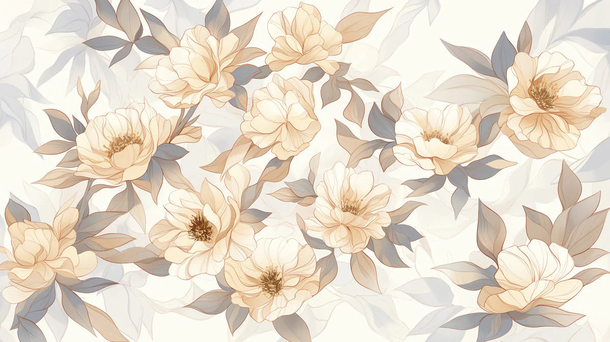 Minimalist Peony Garden Mural Wallpaper in Soft Neutral Tones Mural Wallpaper - room preview 02