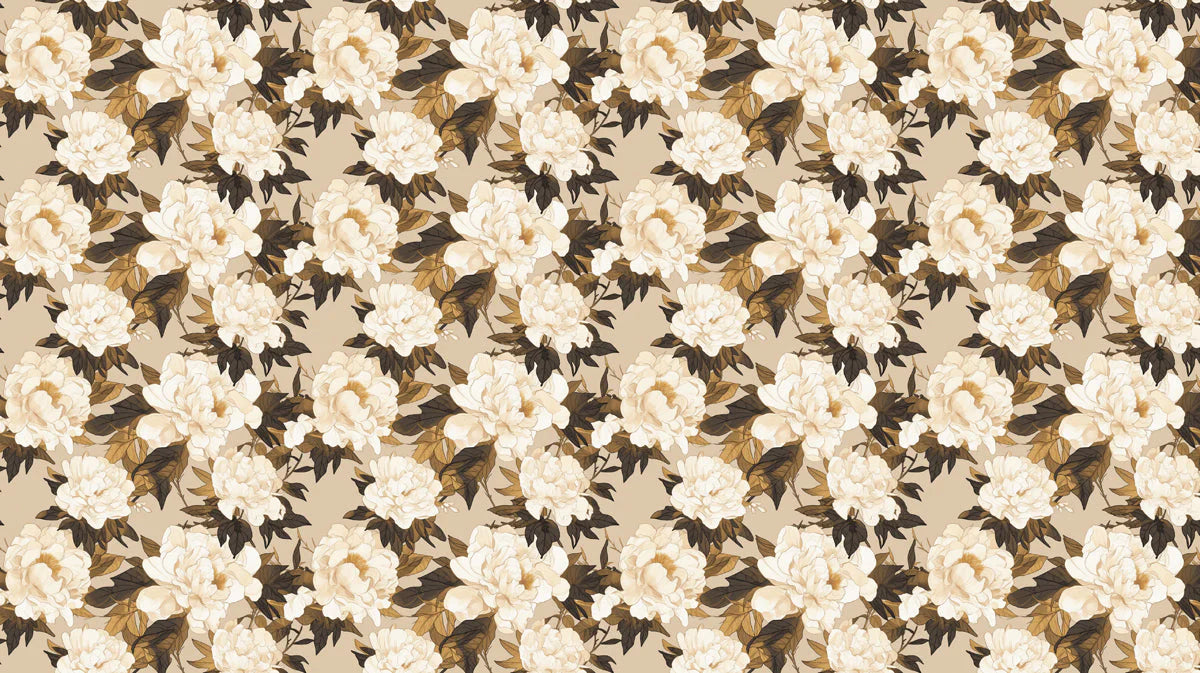 Vintage Peony Botanical Mural Wallpaper — Warm Neutral Floral Mural Wallpaper - room preview 02