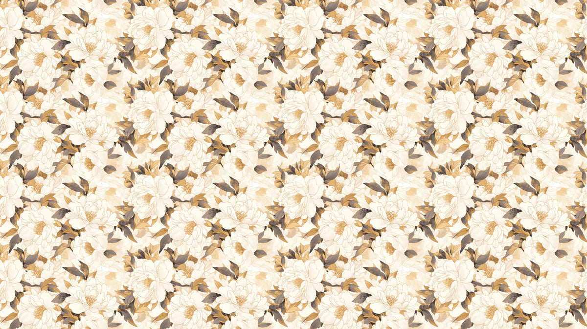 Vintage Botanical Floral Mural Wallpaper — Soft Ochre and Cream Mural Wallpaper - room preview 02