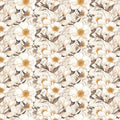 Vintage Floral Line Art Mural Wallpaper — Soft Ochre and Cream Mural Wallpaper - room preview 02