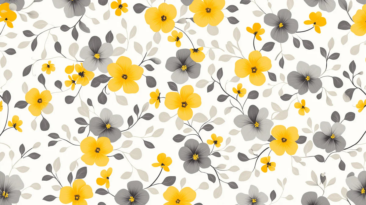 Sunshine Floral Mural Wallpaper —Modern Yellow and Gray Pattern Mural Wallpaper - room preview 02