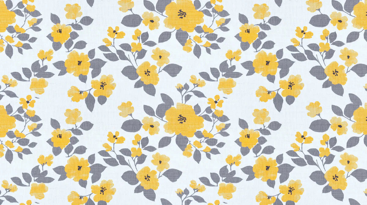 Sunlit Floral Mural Wallpaper —Modern Yellow and Charcoal Design Mural Wallpaper - room preview 02