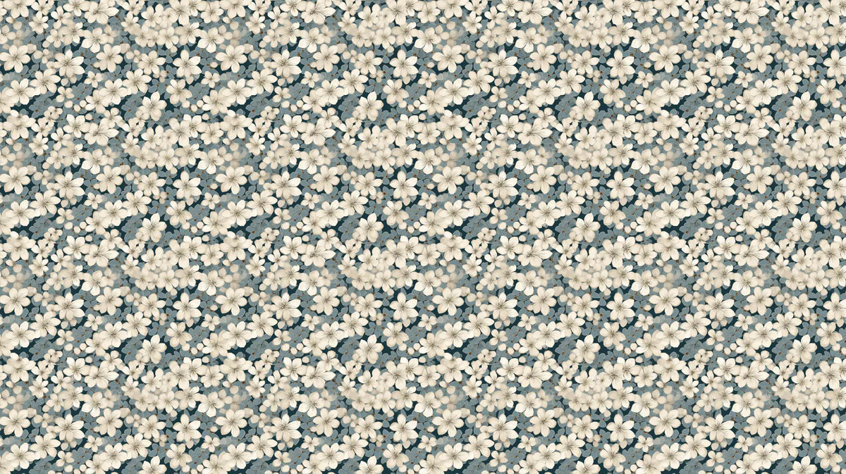 Small-Scale Floral Mural Wallpaper in Muted Blue-Green Mural Wallpaper - room preview 02