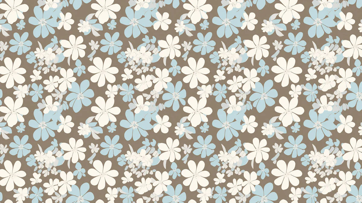 Small Scale Floral Mural Wallpaper — Muted Blue and Taupe Mural Wallpaper - room preview 02