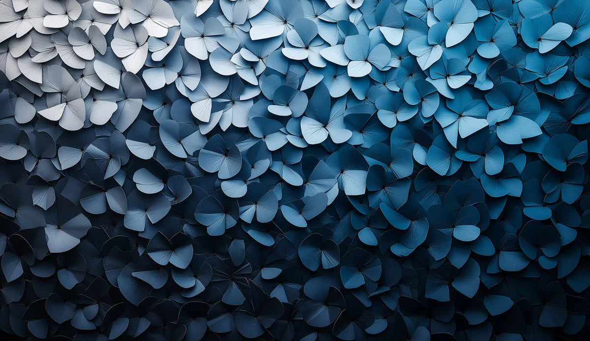 Layered Petal Gradient Mural Wallpaper in Cool Blue Shades Mural Wallpaper - room preview 02