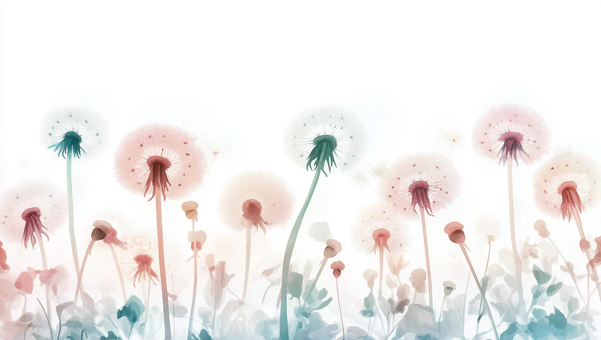 Dandelion Meadow Mural Wallpaper — Whimsical Watercolor Floral Mural Wallpaper - room preview 02